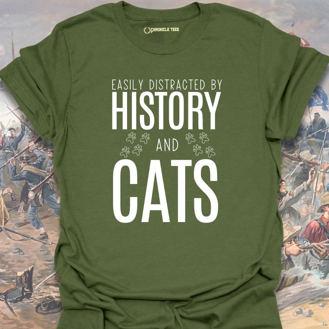Easily Distracted By History And Cats T-shirt